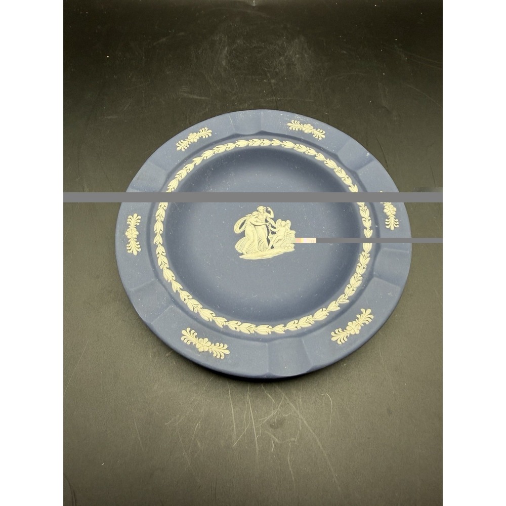 Wedgwood Jasperware Cream on Portland Blue Executive Ashtray 7" Cupid Asleep